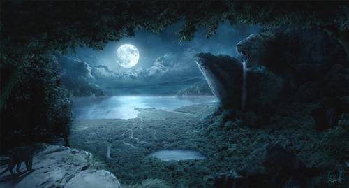 Wallpaper image: Magic night, Nature, Mixed Media, Matte painting retouching design Tranquil calm serene peaceful still quiet relaxing Landscape scenery countryside land nature scene backdrop Skies, sky the blue the heavens atmosphere Romantic idealistic Romanticism passionate dreamy.