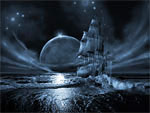 Widescreen desktop wallpaper image sample: Ghost ship series: Full moon rising, 3D Digital Art